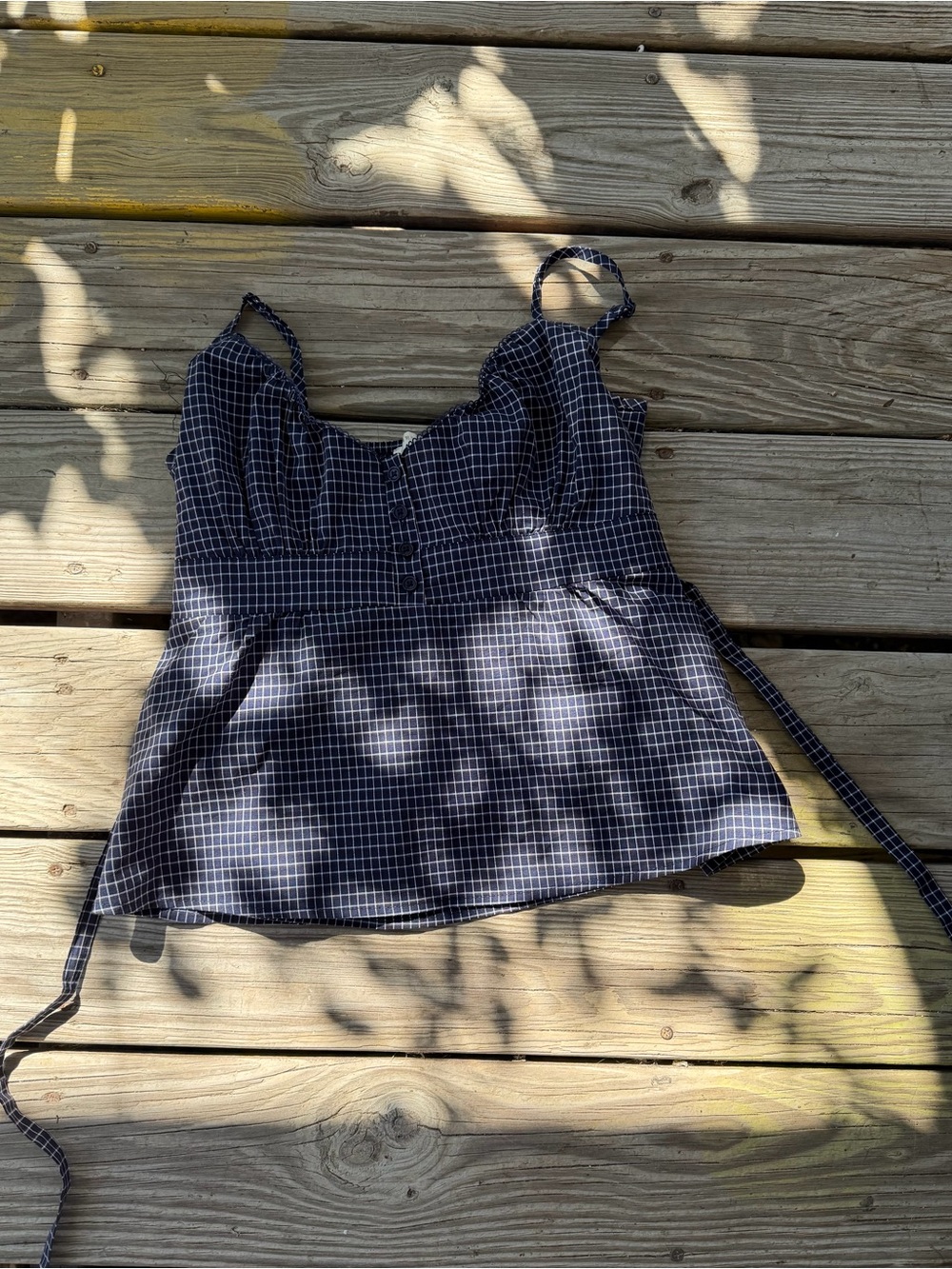 Checked Navy Tie-Back Cami Top
